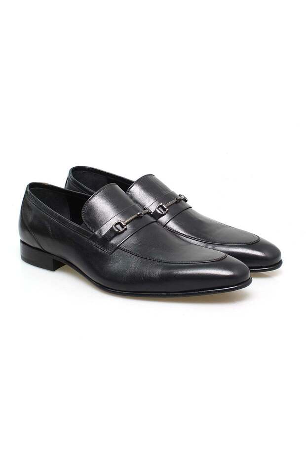 Dark Blue Color Laceless Genuine Leather Men's Shoes