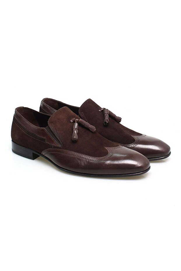 Brown Laceless Genuine Leather Suede Men's Shoes