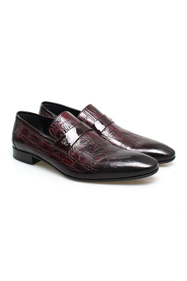 Burgundy Color Laceless Genuine Leather Men's Shoes