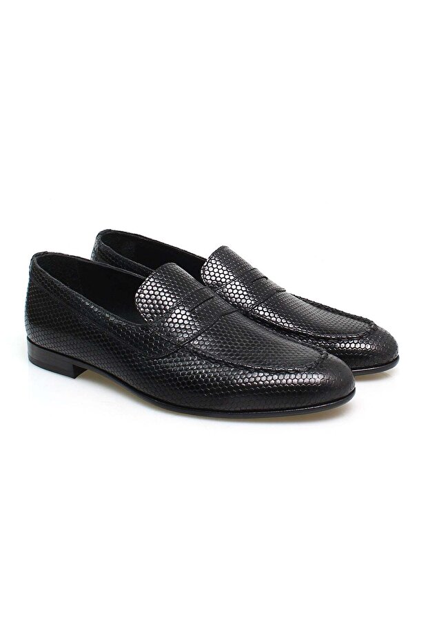 Black Color Laceless Genuine Leather Men's Shoes