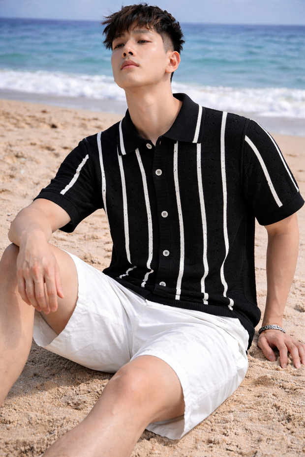 Striped Men's Knitwear Shirt Collar Cardigan Summer Comfortable Fit