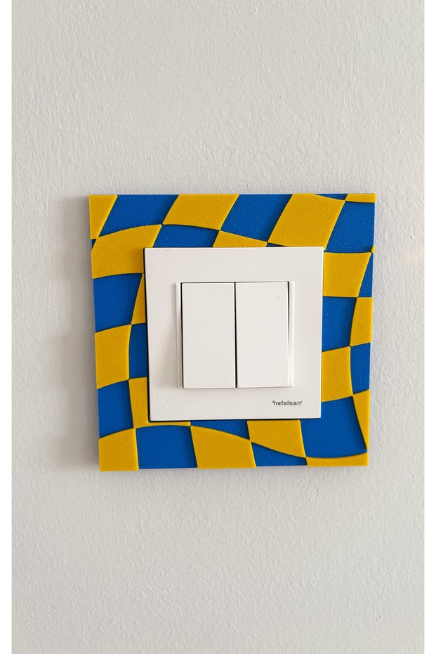 Team Colors Checkered Patterned Colorful Decorative Socket Ornament - Yellow Navy Blue - Compatible with 8.5cm Sockets