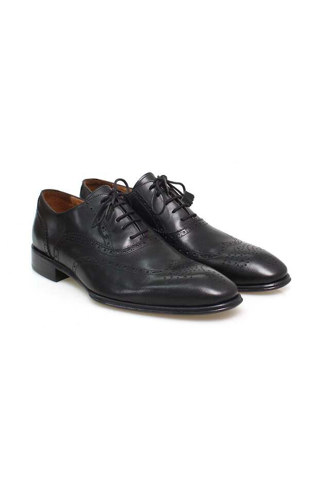 Black Color Lace-Up Genuine Leather Men's Shoes