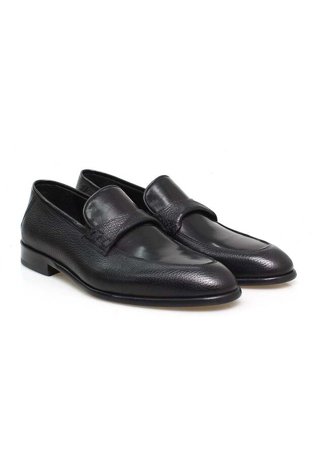 Black Color Laceless Genuine Leather Leather Sole Men's Shoes