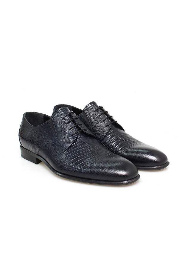 Dark Blue Color Lace-Up Genuine Leather Men's Shoes