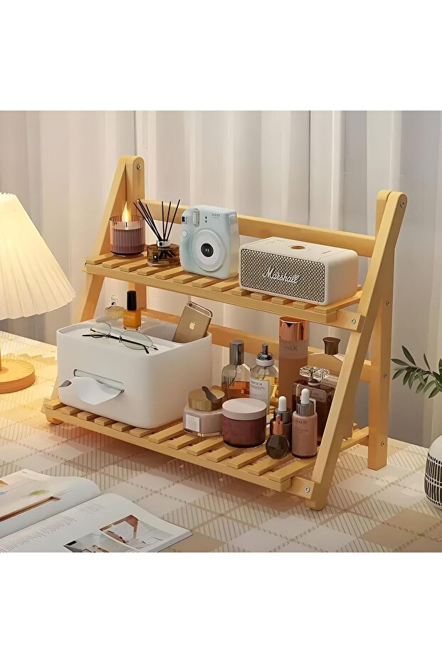 2-Tier Bamboo Desk Organizer Shelf Wooden Desktop Storage Rack for Home & Office Cosmetics Medium