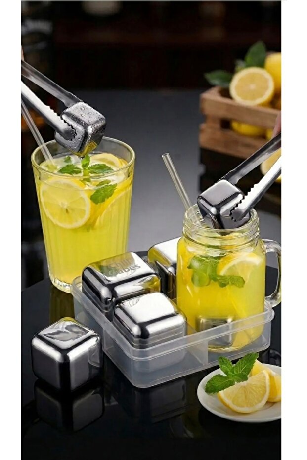 Stainless Steel Ice Stone Set of 4 | Beverage Cooler Ice-Free Whiskey Stone Cube