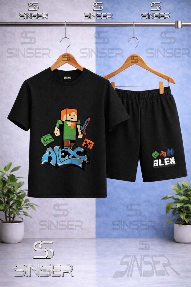 Children's New Alex Original Special Printed Crew Neck T-Shirt - Shorts Set