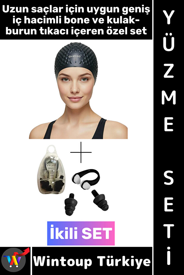 # Bone Flexible Silicone Pool and Sea Waterproof Large Size Hair Cap Ear Nose Plug Stylish Special Set