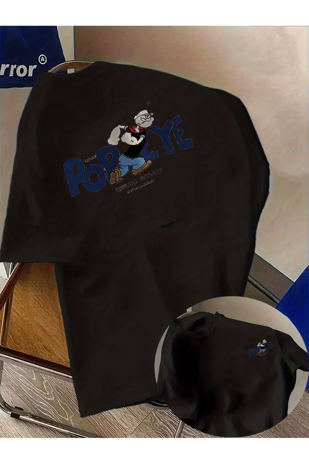 Unisex Popeye Popeye Printed Oversize Crew Neck T-Shirt