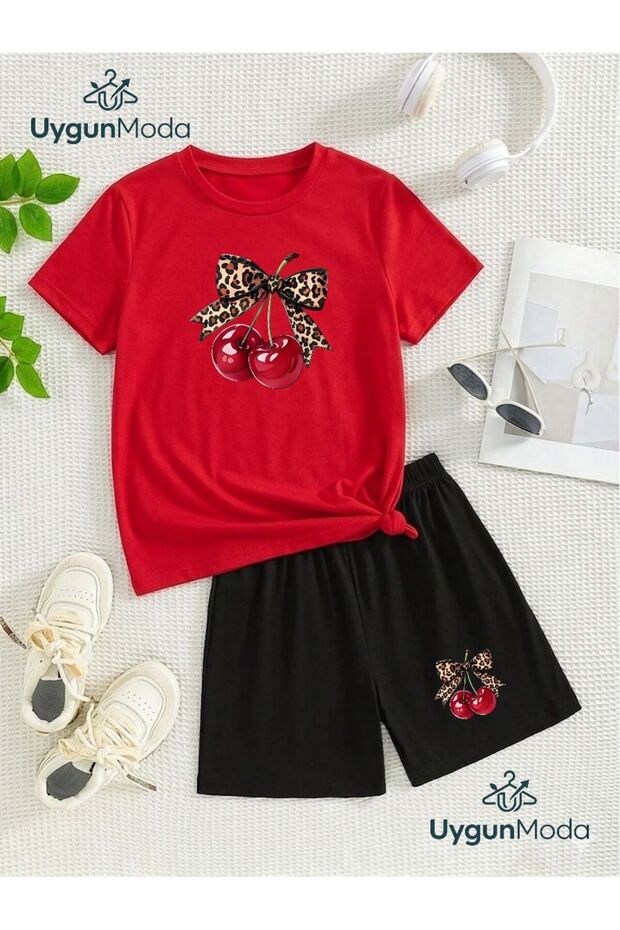 Cherry Currant Printed T-Shirt Shorts Summer Children's Set