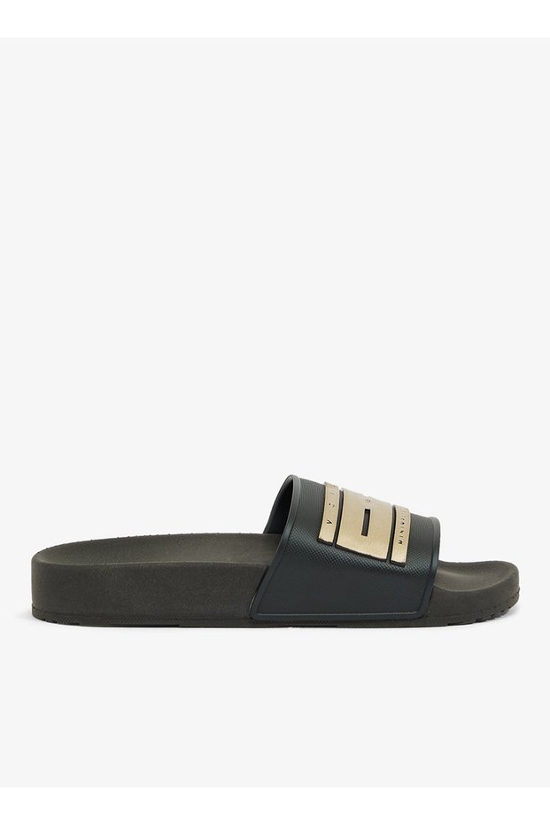 Slide London Women's Anti Slip Sole Single Strap Sandals-Black/Gold, size-38