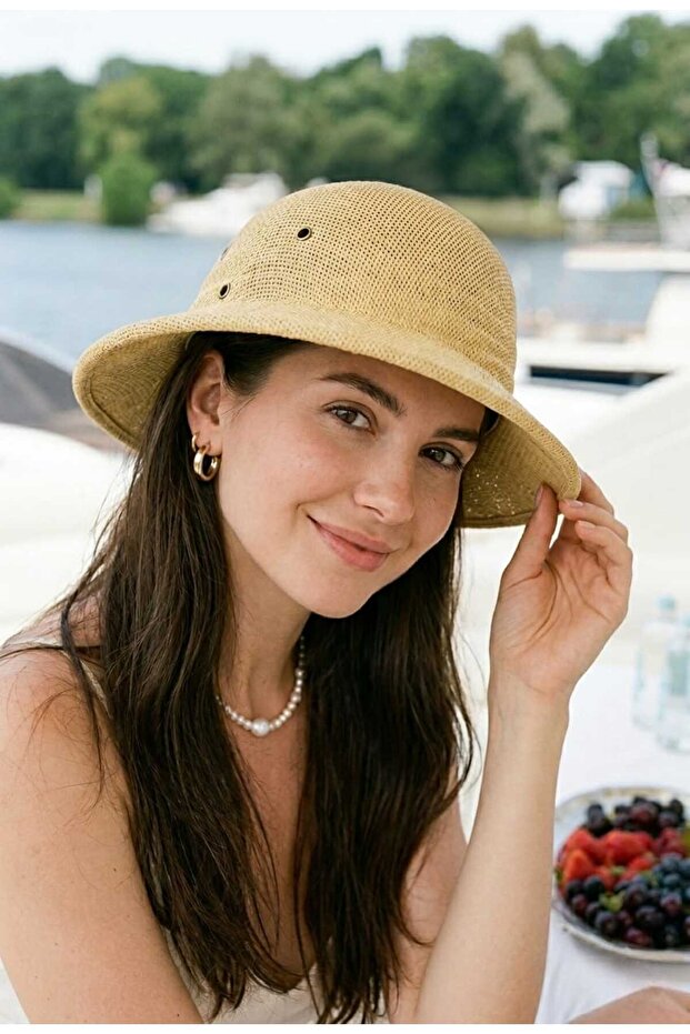 Women's Premium Safari Hat – Breathable Woven, Wide Brim, Adjustable Strap Summer Hat