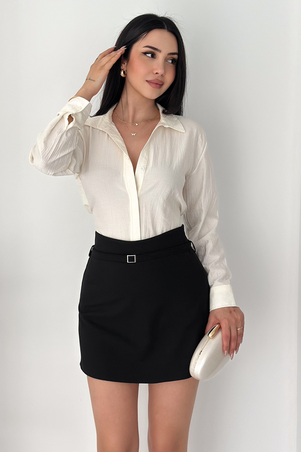Women's Shorts Skirt – High Waist Belt Detailed Mini Shorts Skirt