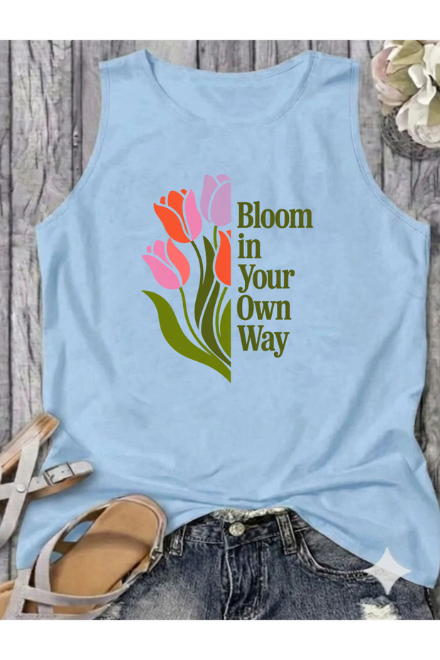 Lale Printed Crew Neck Sleeveless Summer Tank Top Regular Women's Tshirt