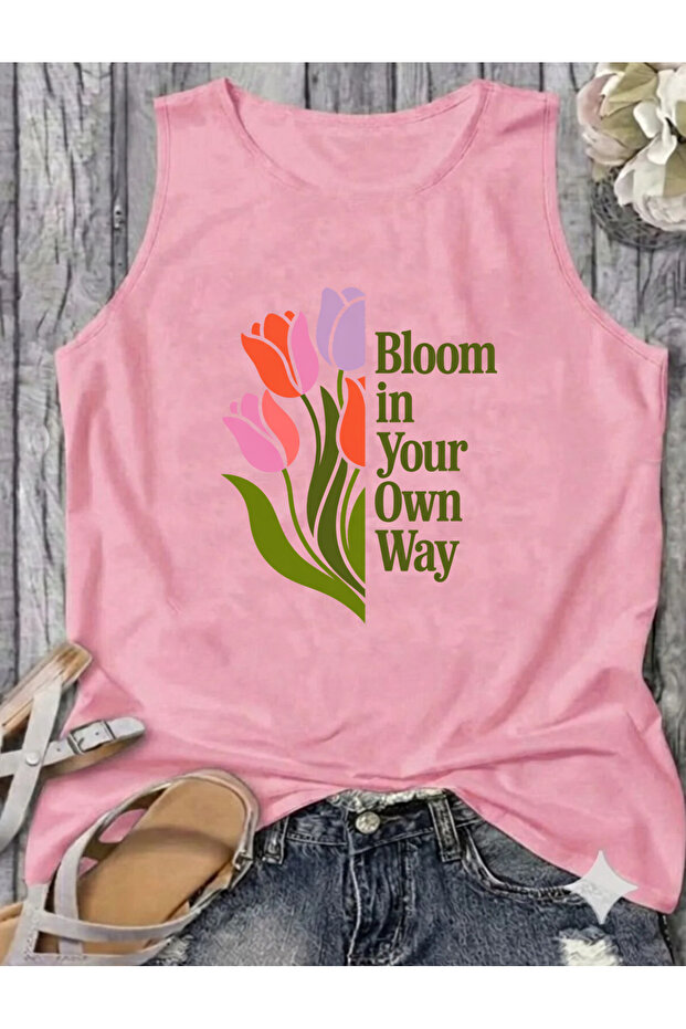 Lale Printed Crew Neck Sleeveless Summer Tank Top Regular Women's Tshirt
