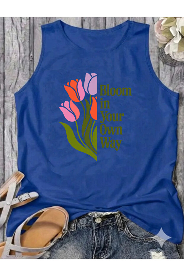 Lale Printed Crew Neck Sleeveless Summer Tank Top Regular Women's Tshirt