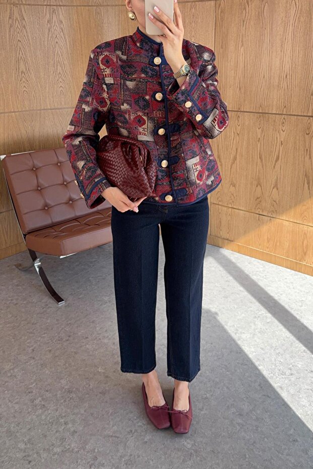 Gold Buttoned Patterned Jacket - 6