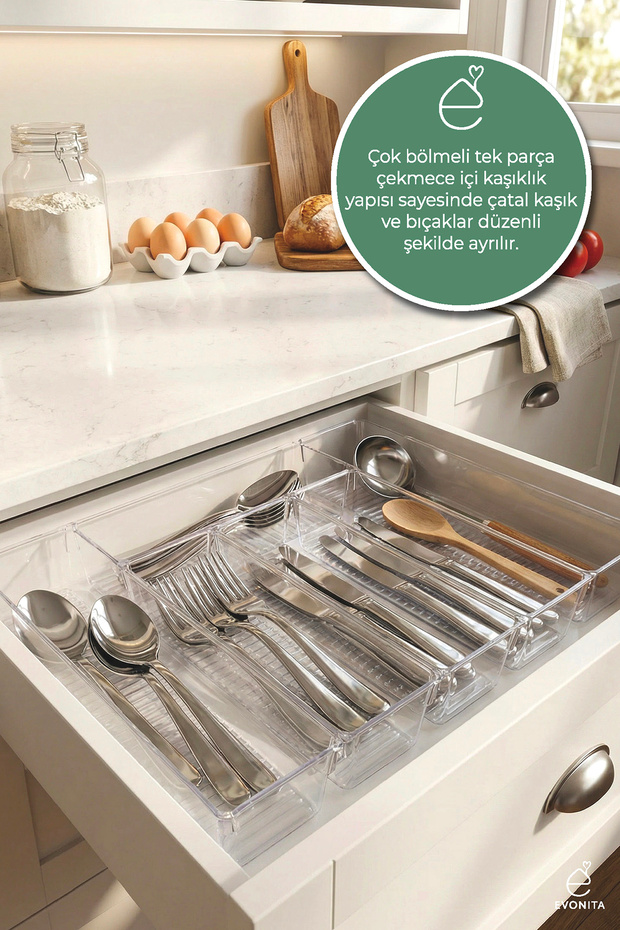 Drawer Spoon Holder Organizer Set 6 Pieces Transparent Kitchen Cutlery Organizer with Compartments