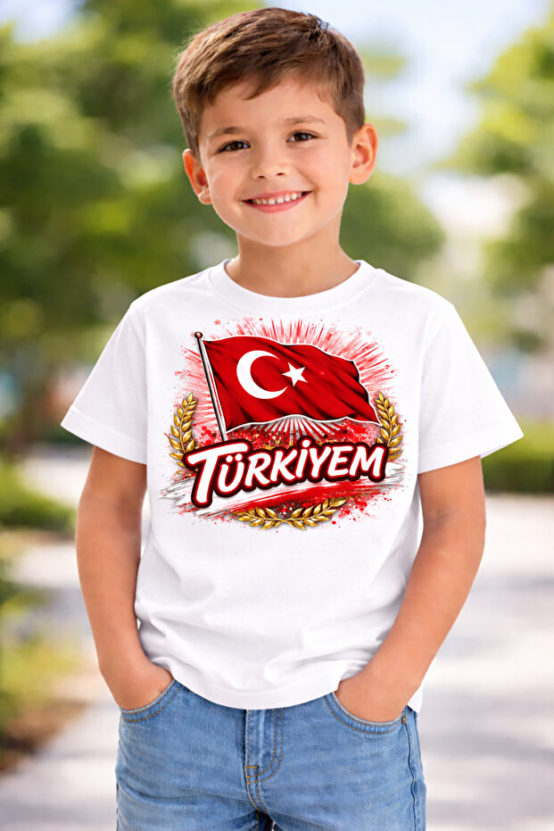 100% Cotton T-Shirt with the Words Turkey Written on It, Special Printed Children's T-Shirt for April 23Rd