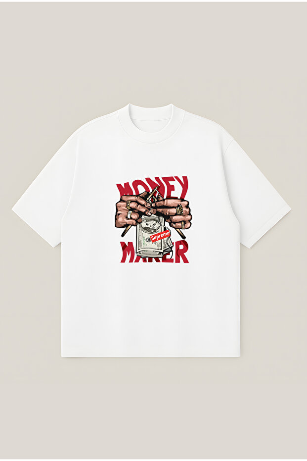 Money Maker Oversize Boxy Cut Unisex 100% Cotton Printed Tshirt | Streetwear