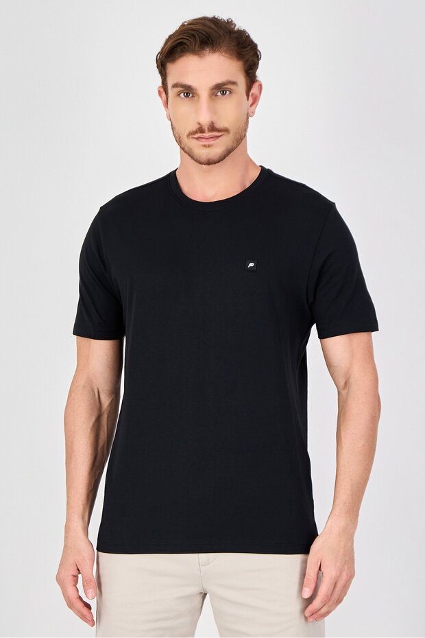 Men Crew Neck Short Sleeve Embroidered Logo T-Shirts, Black