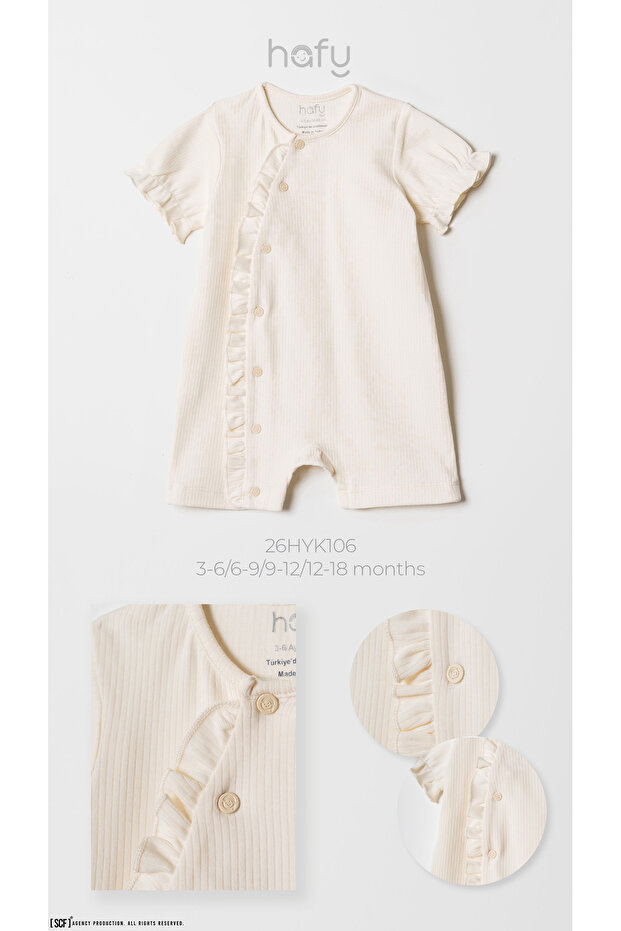 Short sleeve, ruffle, white, summer baby girl romper