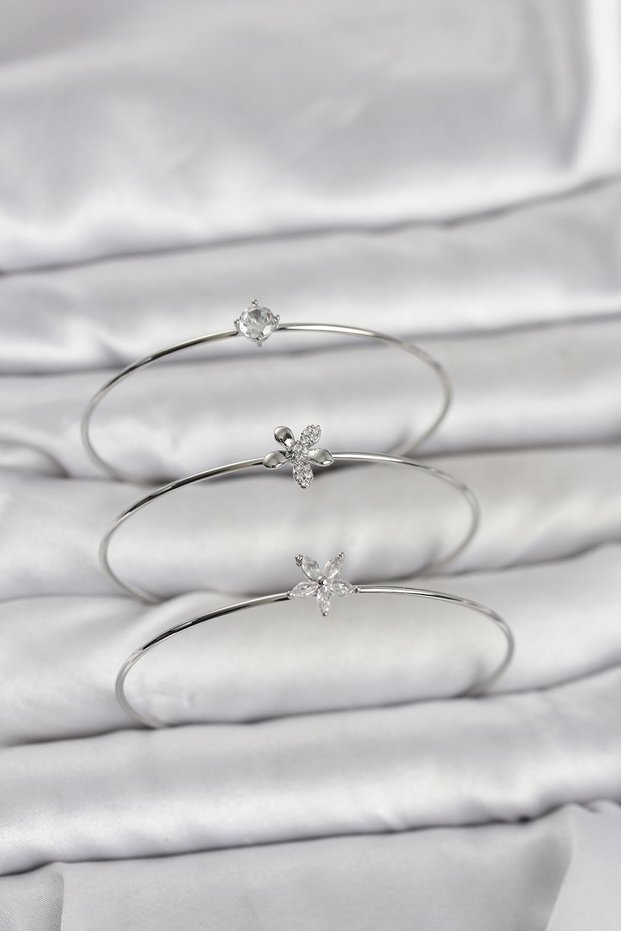 Stylish Silver Color Zircon Stone Brass 3-Piece Women's Bracelet Combination for Teachers, Mothers, Valentine's Day H
