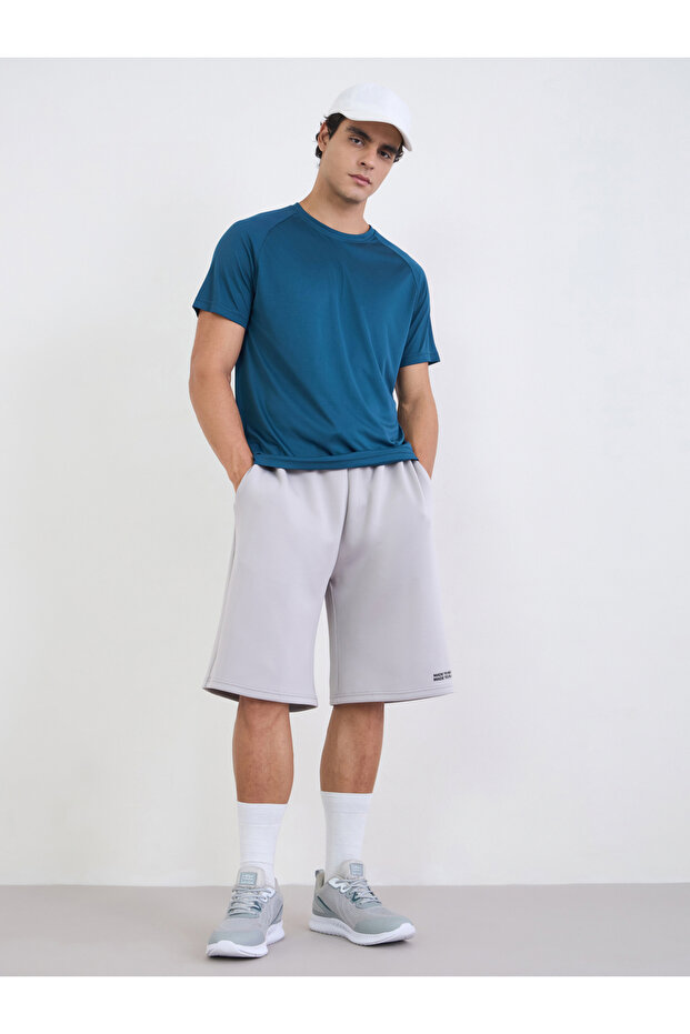 Men Back Reflective Print Raglan Sleeve Active T-Shirt