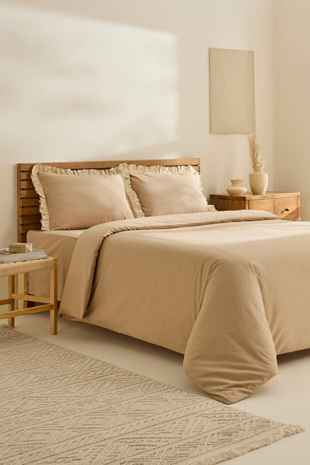 Lisa 100% Cotton Double Duvet Cover Set Beige