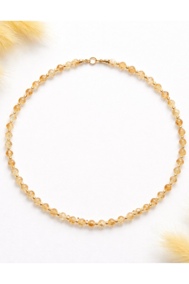 Citrine Natural Stone Necklace 6 mm Faceted Cut Minimal Natural Stone Necklace Yellow Stone Necklace