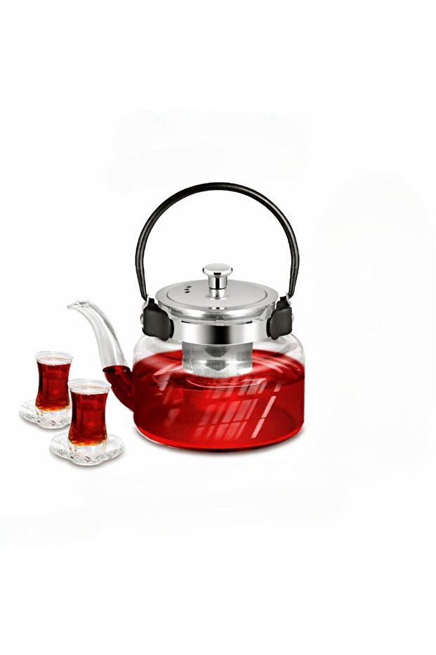 Glass Teapot 800ml Heat Resistant with Stainless Steel Filter, Ergonomic Handle Kettle