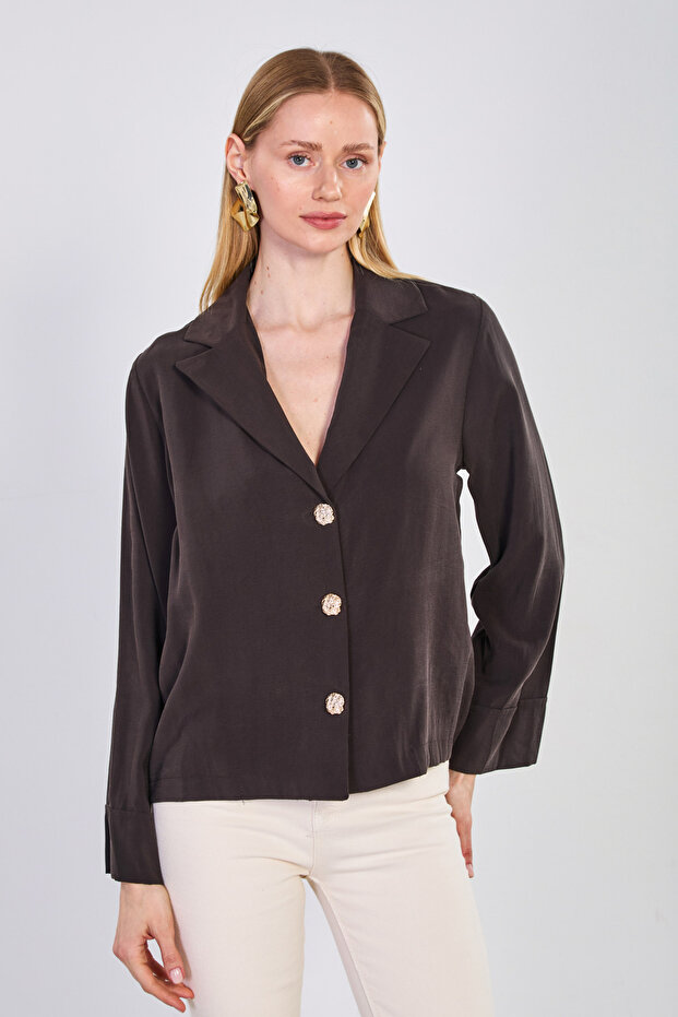 Women's 3-button double sleeve flowy jacket - bitter brown