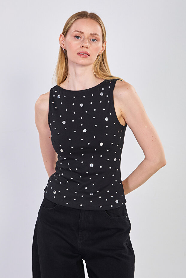 Women's Studded Sleeveless Bodysuit - Black