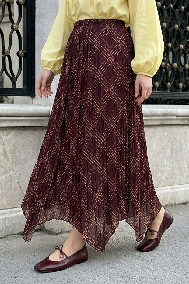 Plaid Patterned Dark Rose Dusty Skirt