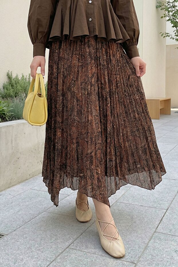 Ethnic Patterned Brown Skirt - 2
