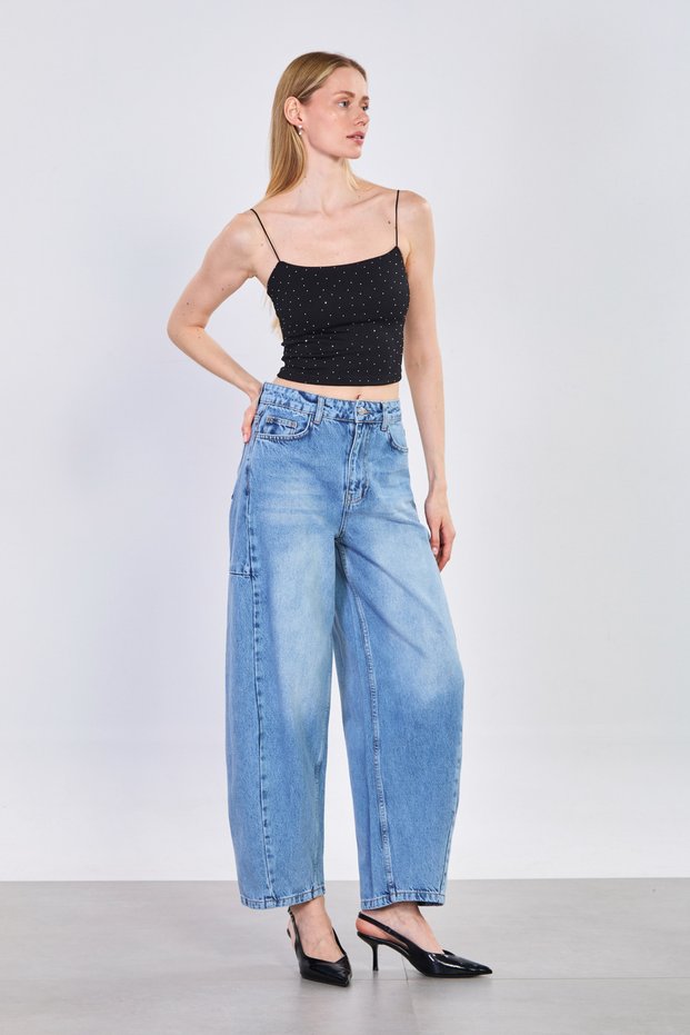 Women's Pieced Balloon Jean Pants - Blue Ice Y.