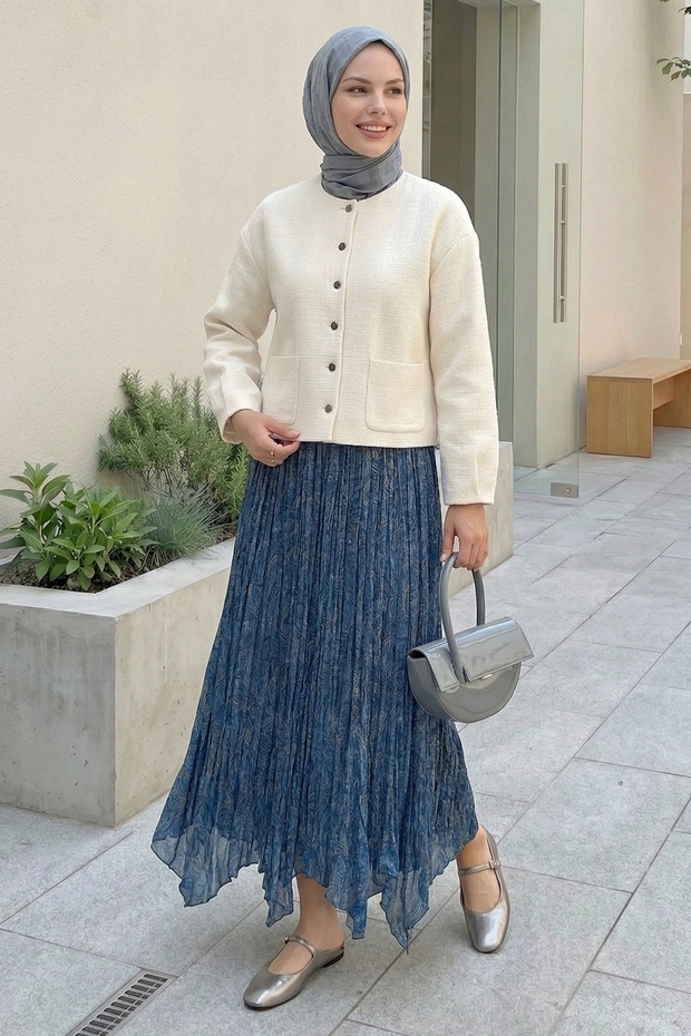 Ethnic Pattern Kraş Blue Skirt