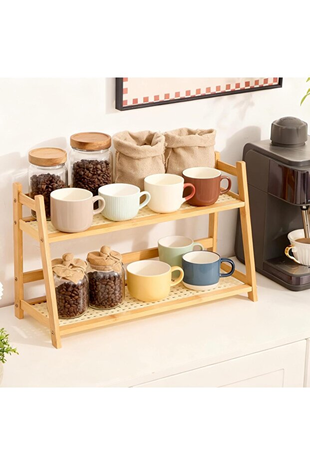 2-Tier Bamboo Shelf, Desktop Organizer, Kitchen Countertop Storage & Bathroom Shelf Organizer Rack
