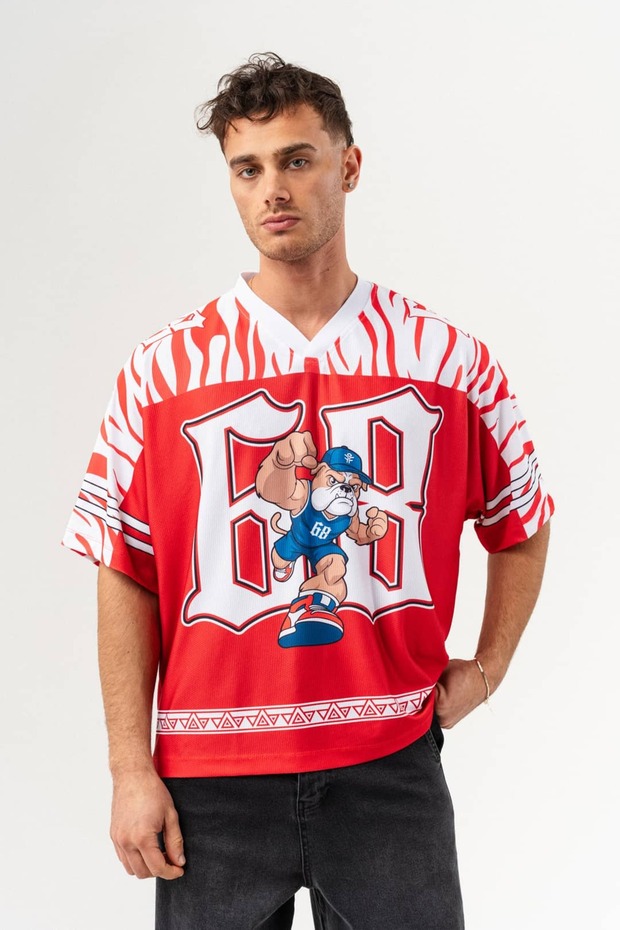 Alpha Bulldog Jersey V-Neck Oversize Jersey T-Shirt