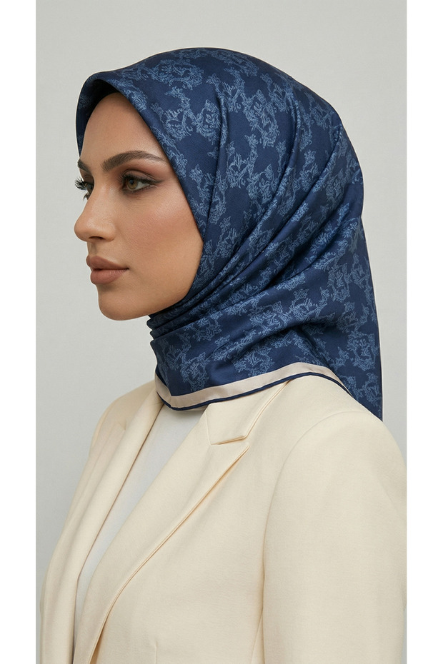 وشاح من الرايون بنقشة السارماشيك - أزرق داكن / نيلي