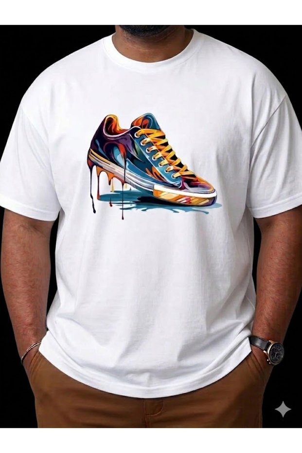 Men's Plus Size Colorful Shoe Print Oversize T-Shirt Loose Boyfirend