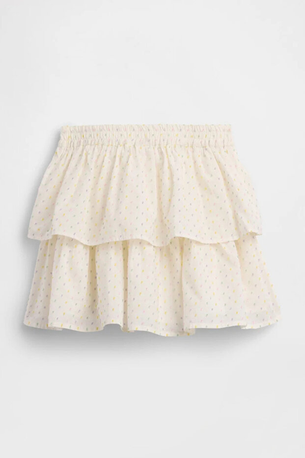 Girl's White Polka Dot Tiered Skirt