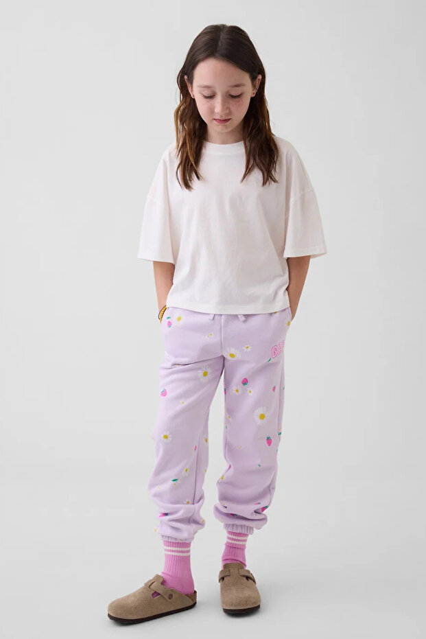 Girl's Relaxed Logo French Terry Fabric Lilac Jogger Sweatpants