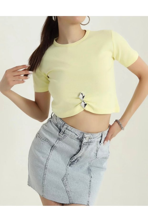 Yellow Lycra Interlock Women's Crop Blouse