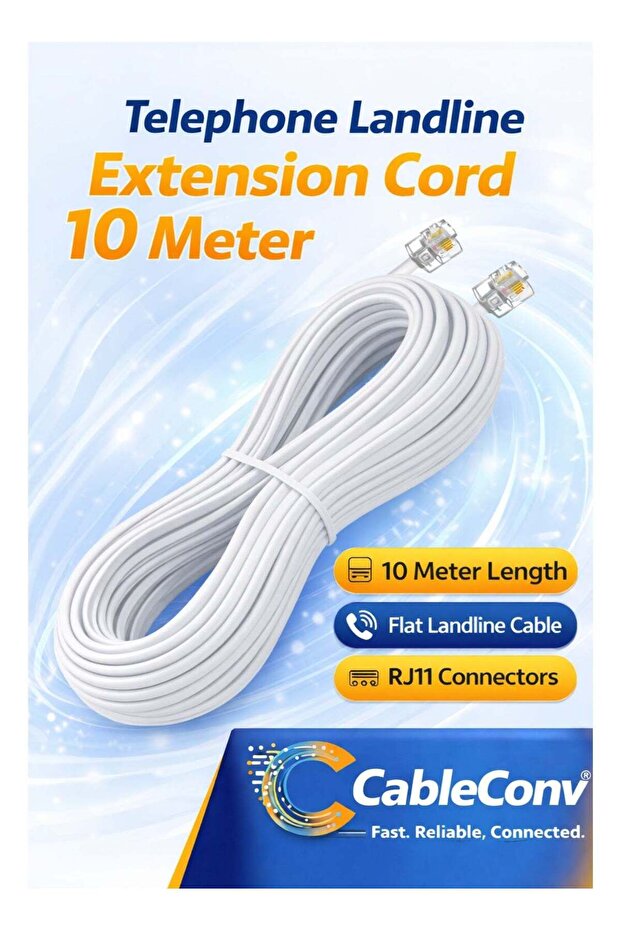 كابل تمديد خط الهاتف الأرضي CableConv بطول 10 أمتار، كابل مسطح RJ11