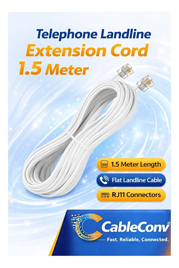 كابل تمديد خط الهاتف الأرضي CableConv بطول 1.5 متر، كابل مسطح RJ11