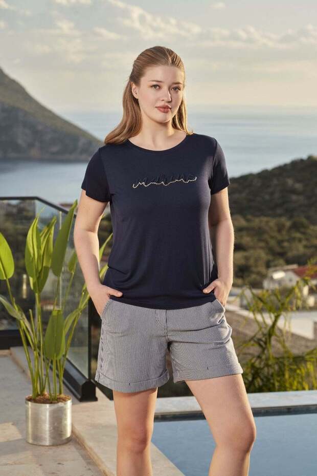 Short Sleeve Print Detail Sports Shorts Set Cossybyaqua 26745-44