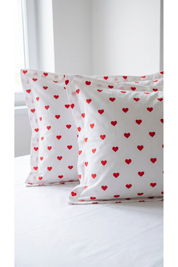 2 Pieces Heart Patterned Flounce Cotton Fabric Pillowcase 50 X 70