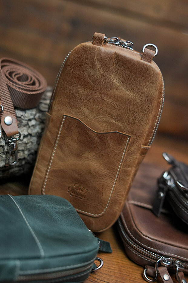 Genuine Leather Crossbody Bag with Phone Compartment